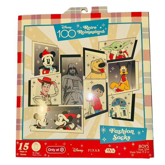 Boys Disney 100 Mickey Mouse 15 Days of Sock Advent Calendar Shoe Size 9-2.5 Set - Picture 2 of 8